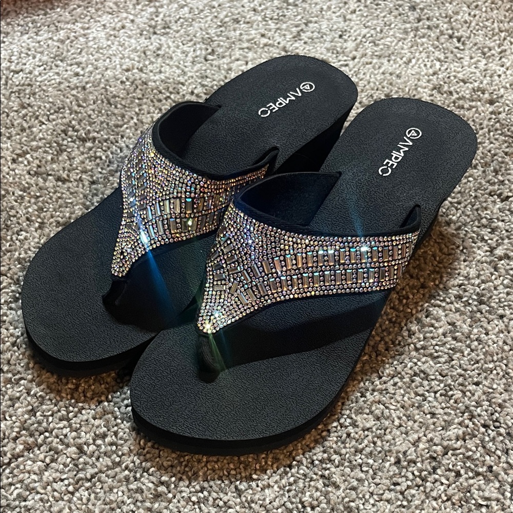 Women's Black Rhinestone Sandals